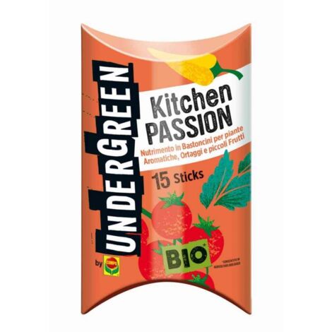 Undergreen Kitchen PASSION, Nutrimento in Bastoncini per Piante Aromatiche, Ortaggi e Piccoli Frutti, Consentito in Agricoltura Biologica, 15 Bastoncini