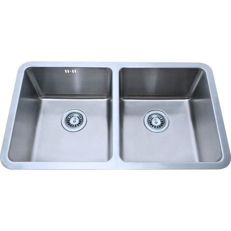 Undermount Sink Double Bowl Brushed Steel Finish D01