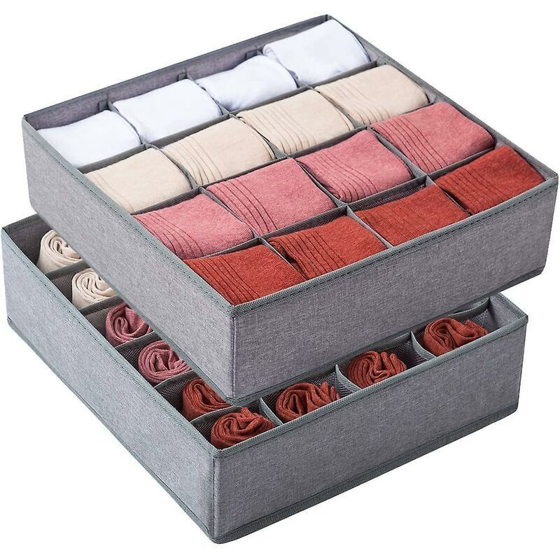 Underwear Drawer Organizer, 2 Pack 24 or 16 Compartments Foldable Closet Storage Organizer for Clothes, Socks, Underwear, mumu
