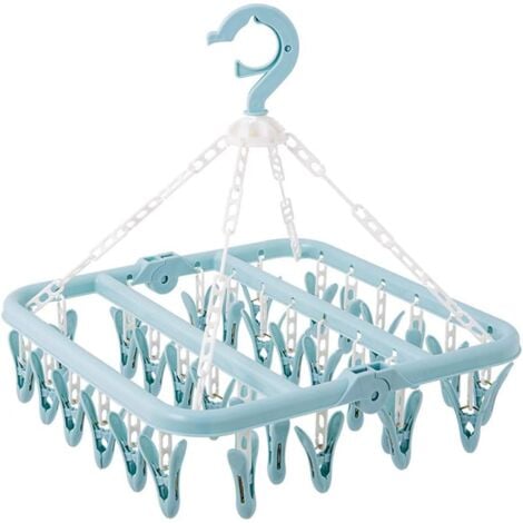 Underwear Hanger with 32 Clips Foldable Clothes Peg Windproof Clothes Airer Hanging Rack for Baby Clothes Socks, Bras (1)