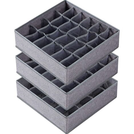 Underwear Organizer Dividers for Socks, 24 Cellular Fabric Foldable Closet Organizers and Storage Boxes for Storing Socks, Underwear, Ties (Grey)