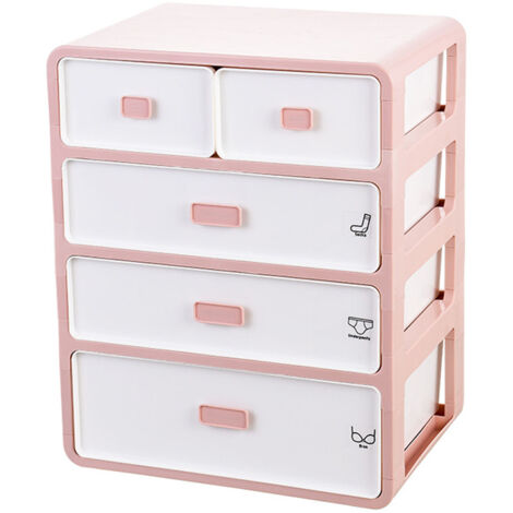 Underwear Storage Cabinet 4 Layer Drawer Design Thickened Bras Panties Organizer with Classification Pattern for Socks Pink