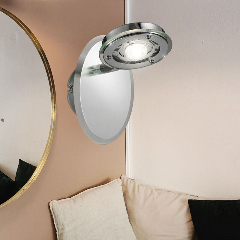 Applique led chromée liseuse applique murale lampe de chambre, verre acier brossé, 5W 450lm blanc chaud, LxH 10x 14,5 cm