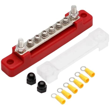 Une boîte à barres avec vis, set pour distribution 12 V-48 V couvrant la jonction de la terre pour les voitures, les bateaux, les goélettes, les camping-cars (rouge)