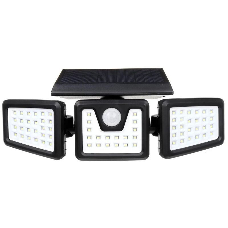 Une ceinture trois tête de lampe 70 LED lumière solaire capteur de mouvement applique murale rotative extérieure Patio jardin lumière