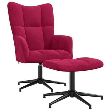 Une chaise longue avec repose-pieds, en velours bordeaux.