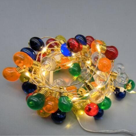 Une guirlande lumineuse LED d'intérieur alimentée par piles, adaptée à la décoration de centres de mariage et à l'éclairage de fêtes de Noël, de 2 mètres de long avec 20 lumières (couleurs multiples).