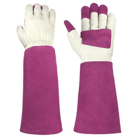 une Paire De Gants De Jardinage Longs Rose Rouge L Pour Femmes Et Hommes Gants D'lagage En Peau De Porc Respirants Et Durables Avec Gant Rsistant