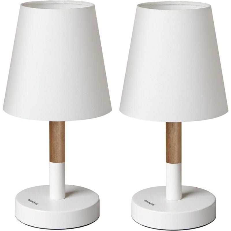 Une paire de lampes de chevet en bois, lampes de bureau avec abat-jour en tissu, lumières LED pour chambres, salons, dortoirs, studios et cafés