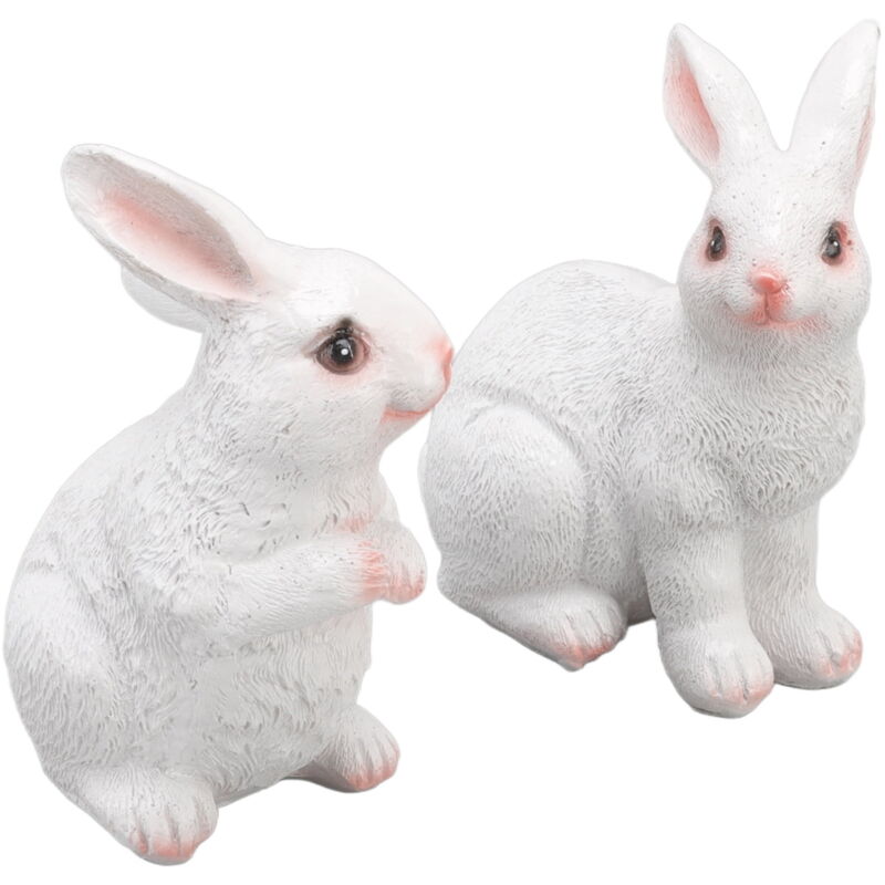 Une paire de statues de jardin en résine synthétique de lapin, sculpture artisanale d'extérieur pour patio de maison