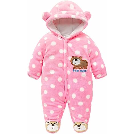Une pièce bébé fille garçon hiver unisexe combinaison pyjama à capuche mignon velours combinaison chaud épais une pièce poudre ours polaire hauteur d'ajustement: 59 cm
