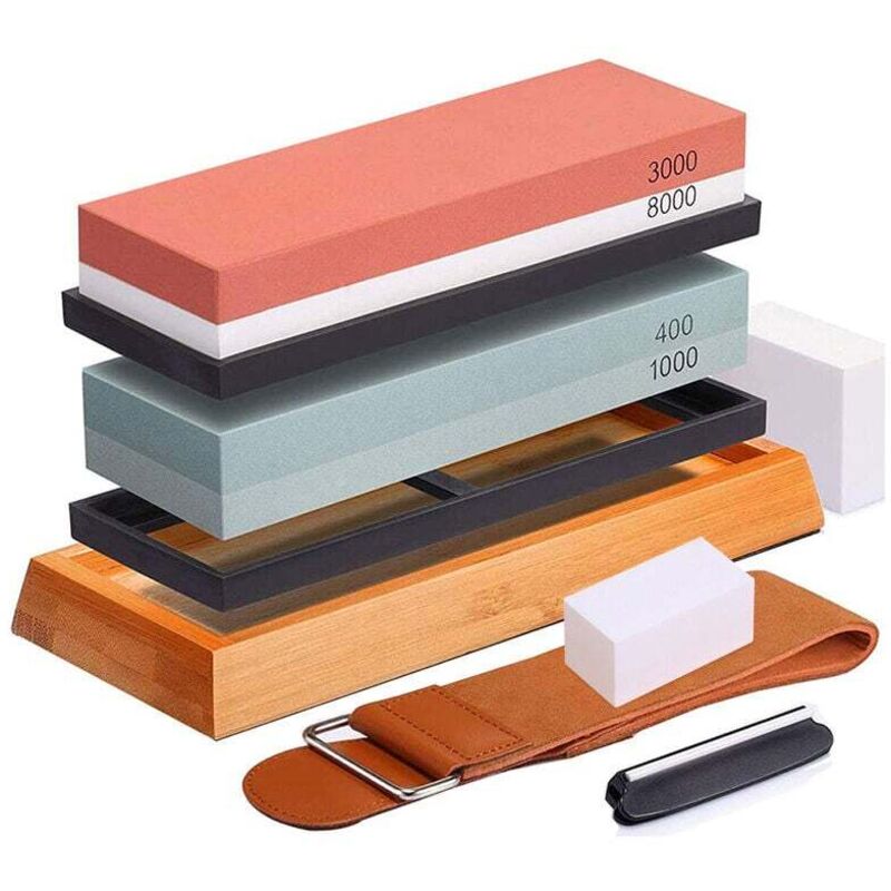 Une pierre à aiguiser grain 400/1000 3000/8000, pour tous les couteaux, base antidérapante
