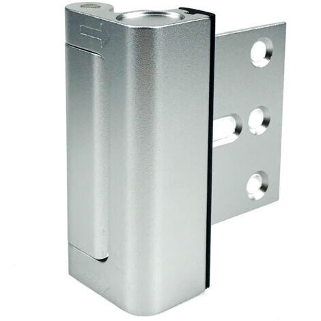 Une serrure de sécurité argentée pour porte d'entrée avec vis de fixation, charnières antivol en alliage d'aluminium de 7,6 cm et verrou de nuit.
