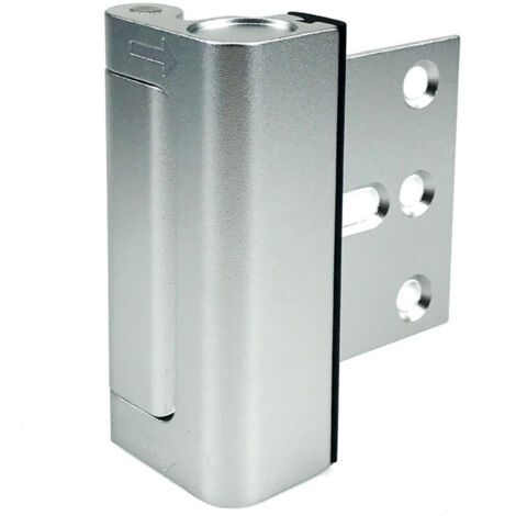 Une serrure de sécurité argentée pour porte d'entrée avec vis de fixation, charnières antivol en alliage d'aluminium de 7,6 cm et verrou de nuit.