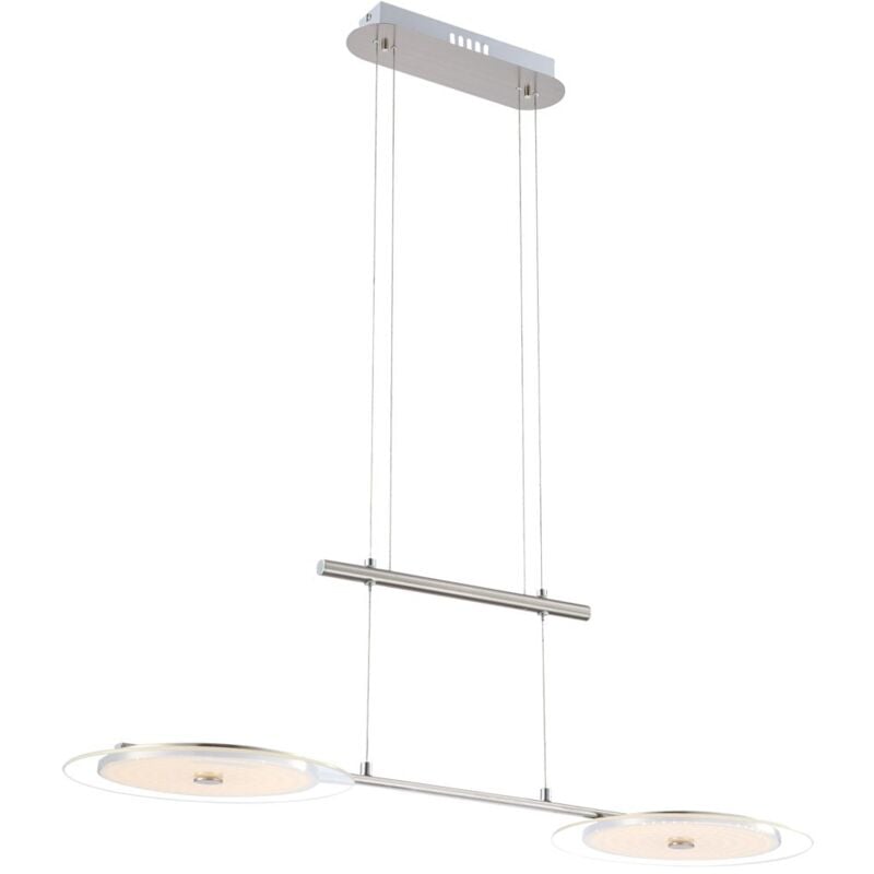 Suspension salle à manger Suspension réglable en hauteur chrome suspension salle à manger, verre nickel, 2x led 18W 590Lm blanc chaud, LxPxH