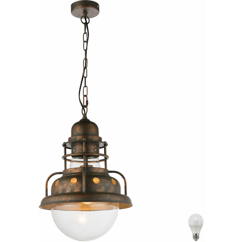 Lampe suspendue cage en verre chambre suspension couleurs rouille dans un ensemble comprenant des ampoules LED