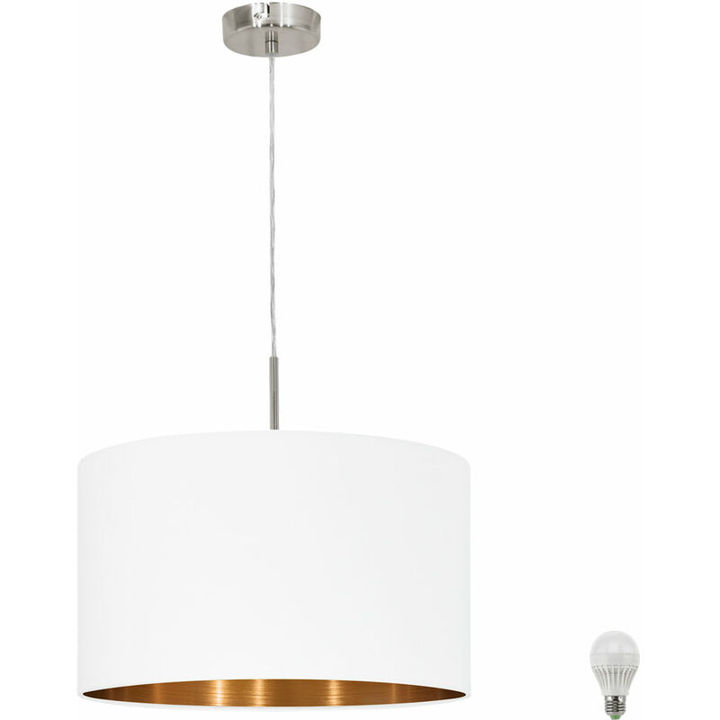 Suspension lampe pendule textile blanc éclairage couleur cuivre dans l'ensemble comprenant des ampoules LED