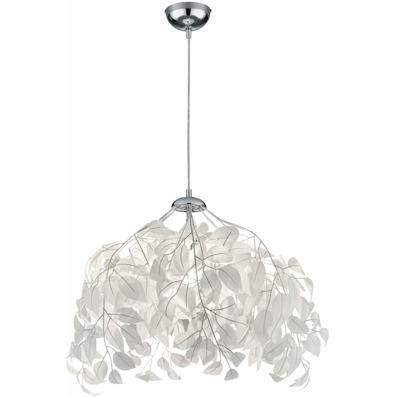 Lampe à suspension, plafonnier, lampe de salon, lampe de salle à manger, métal chromé feuilles blanches, 1x E27, h 150 cm