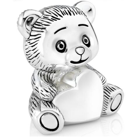 Une tirelire en argent pour enfant, un cadeau élégant - un ours en peluche avec un coeur  Taille: 79x98x109 mm  UGS : ZV6757261
