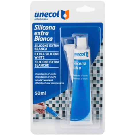 UNECOL tubo silicona transparente 50ml. , La silicona extra blanca 50 ml de UNECOL es una de las soluciones adhesivas para fontanería que componen la amplia variedad de productos d