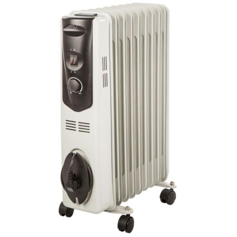 Unelvent – Radiateur bain d'huile 2000W – Superficie de chauffe 12 m² – Thermostat mécanique – Roulettes pour transport facile