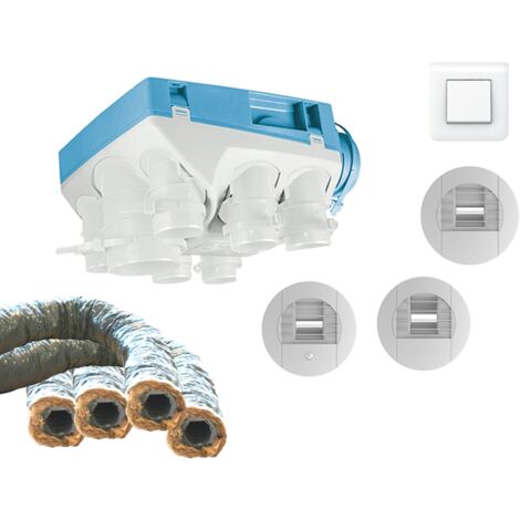 Unelvent – VMC simple flux hygroréglable avec bouton poussoir et gaines – Débit max optimal pour cuisine – 604611KIT