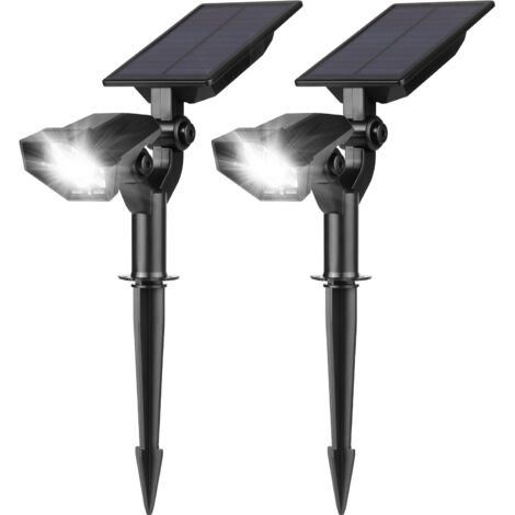 Ungebrandete Solar-Gartenstrahler: 2 wasserdichte LED-Solarstrahler für den Außenbereich, zur Boden- oder Wandmontage, ABS, warmweiß