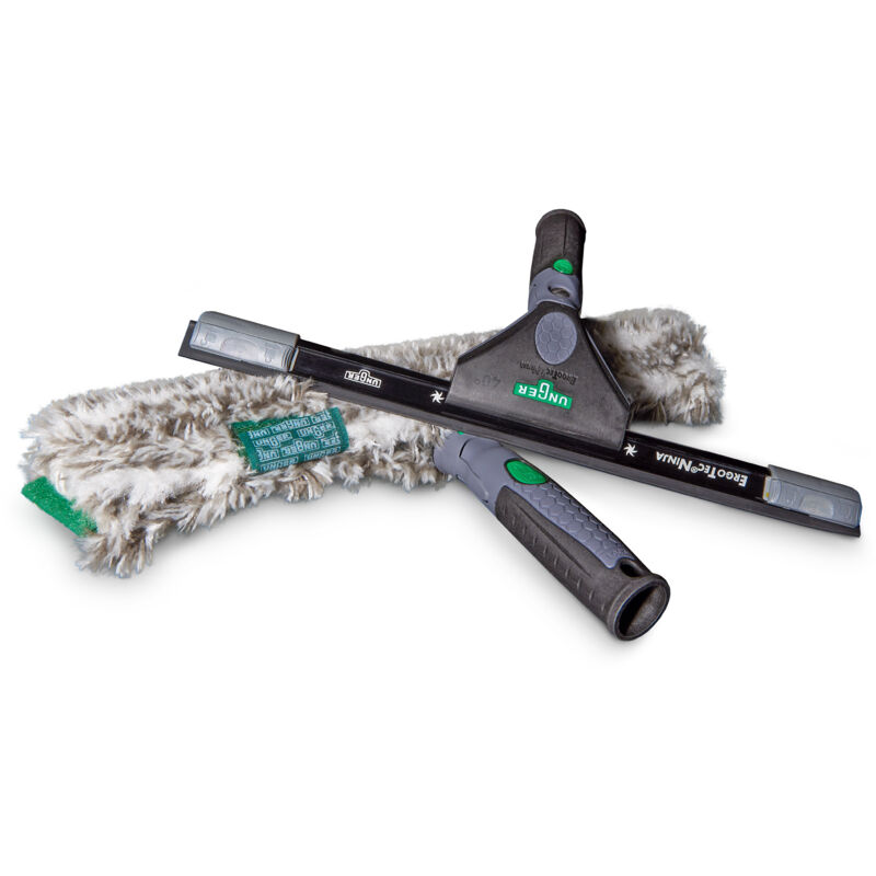 ErgoTec ninja set básico de limpieza de cristales 2 en 1 (incl. lavadora + escobilla de goma, para limpieza profesional de cristales/limpieza de