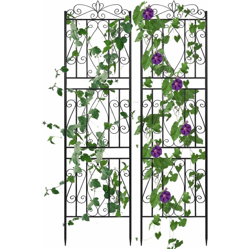 2 pezzi Grigliati da Giardino per Rampicanti, Pannelli decorativi per recinzione da giardino in metallo per piante rampicanti Rose, 180x50cm, Design