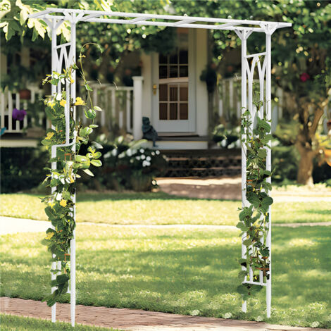 Unho – Arche de jardin en fer métallique blanc – Dimensions 206 x 41 x 208 cm – Support pour plantes grimpantes – Installation rapide