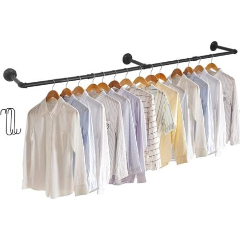 UNHO Asta Appendiabiti da muro 180cm in Metallo Resistente da parete Tubo Industriale Nero