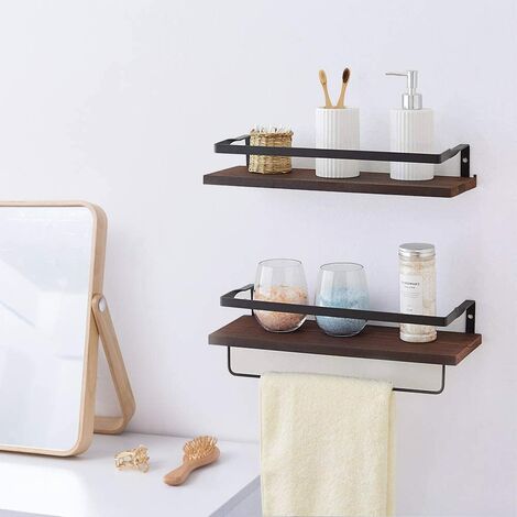 UNHO Baldas Estanterias Pared Vintage, 2Pcs Estantes Colgante Decorativo de Hierro y Madera para Cocina Baño Sala de Estar