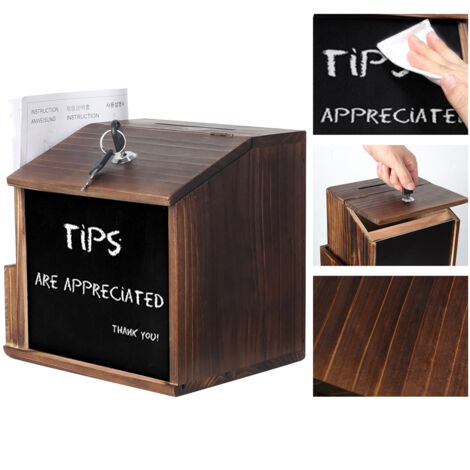 Unho – Boîte à dons murale en bois de pin 21 x 16.5 x 20 cm – Tableau noir pour messages – Urne électorale pour collecte de fonds