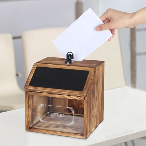 Unho – Boîte à suggestions en bois de pin avec tableau noir – Fente sécurisée et verrou – Dimensions 20x19x20cm – Pour dons et votes