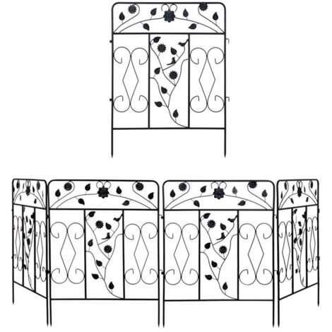 Unho – Lot de 5 bordures décoratives en fer forgé 80x60cm – Grille de protection vintage – Pour délimitation jardin et espaces extérieurs
