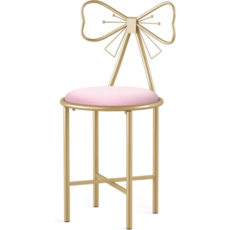 Unho – Chaise coiffeuse moderne en velours rose et doré – Tabouret de coiffeuse en fer 40x40x86 cm – Rembourrage en éponge pour confort optimal