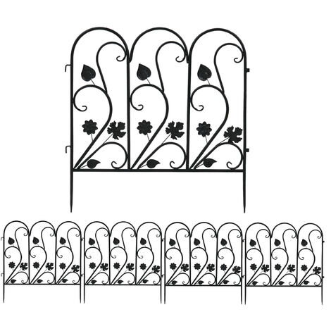 Unho – Clôture de jardin extérieure 5 pièces en fer forgé – Dimensions 59,5 x 62 cm – Finition mate noire pour aménagement paysager