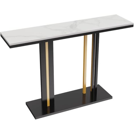 Unho – Console meuble d'entrée marbre 118x30x78cm – Pied métal triangulaire – Résistante aux rayures et aux températures – Style scandinave moderne