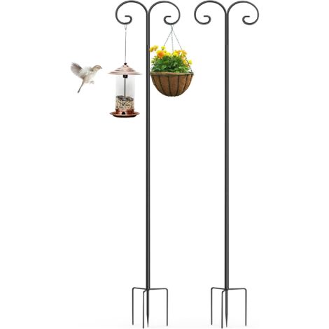 Unho – Crochet de berger réglable en hauteur 240 cm – Lot de 2 crochets en métal noir – Capacité 5 kg – Pour lanternes et décorations de jardin