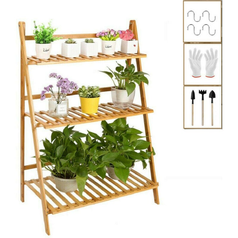 

Escalera para Flores de Bambú UNHO, Estantería Decorativa para Macetas Soporte para Plantas Exterior Interior Jardín con 3 Niveles 70 x 38 x 97cm