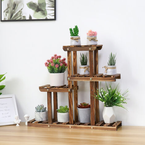 UNHO Estanteria Plantas de Madera Soporte Macetas con 4 Niveles Decorativo 58 × 12 × 50 cm