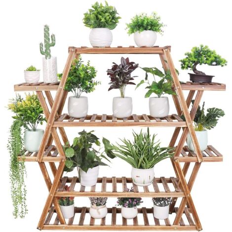 UNHO Estanterias para Macetas de Madera Soporte para Plantas con 8 Estantes Soporte Macetas Exterior Interior 95 x 25 x 105 cm