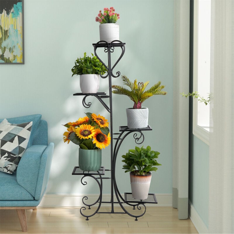 UNHO Étagère à Fleurs en Fer Forgé 50x25x87cm Porte Plante Echelle avec 4 Tablettes Escalier Décoration pour Jardin Balcon Terrasse