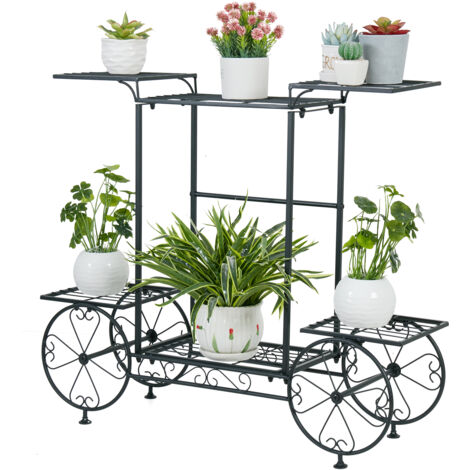 Unho – Étagère à fleurs fer forgé – Porte plantes 83 x 68.5 x 22 cm – Design échelle chariot pour intérieur et extérieur – Stabilité sur surfaces inégales