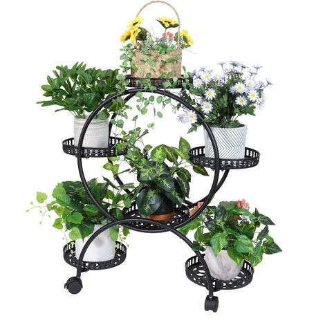 Unho – Etagère à fleurs porte pot de plantes en fer 6 tablettes 4 niveaux – Capacité 8 kg par tablette – Dimensions 72,5 x 32,5 x 78,5 cm – Noir