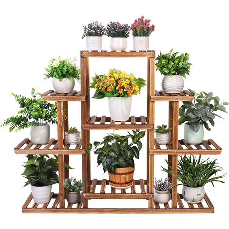 Unho – Étagère à plantes en bois de pin massif – 9 étagères – Dimensions 115x25x96.5cm – Pour intérieur et extérieur – Style rustique