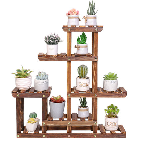 Unho – Étagère à plantes en bois massif 5 niveaux 60x61.5x11.5cm – Support pour succulentes et bonsaïs – Capacité 15kg – Usage intérieur et extérieur