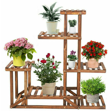 Unho – Étagère à plantes en bois massif 96x95x25 cm – Support pour balcon, terrasse et jardin – Résistante aux intempéries – Structure triangulaire