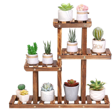 Unho – Étagère à plantes en bois massif – Support 4 niveaux pour balcon, véranda, chambre – Charge totale 10kg, chaque niveau 2.5kg – 58x50x11.5cm