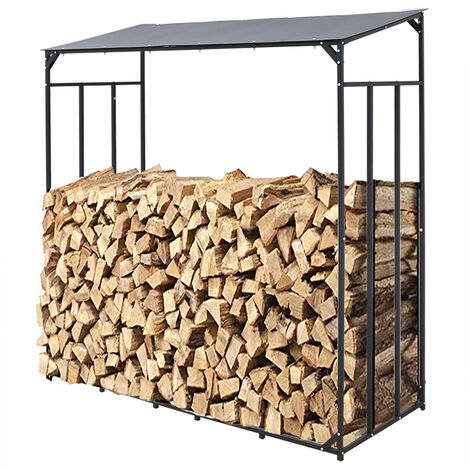 Unho – Étagère en métal pour bois de cheminée – Range bûches extérieur 182x70x187cm – Capacité 400 kg – Toit en pente pour protection pluie